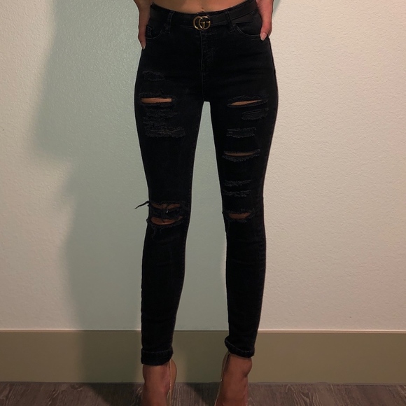 Topshop Denim - Topshop Ripped Black Jamie Skinny Jeans